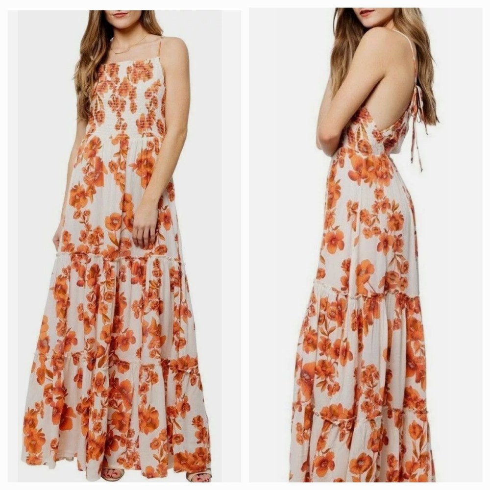 Free People Floral Orange Maxi Dress